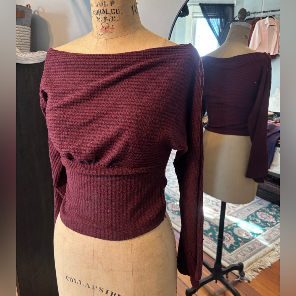 We The Free Burgundy Off-the-Shoulder Sweater